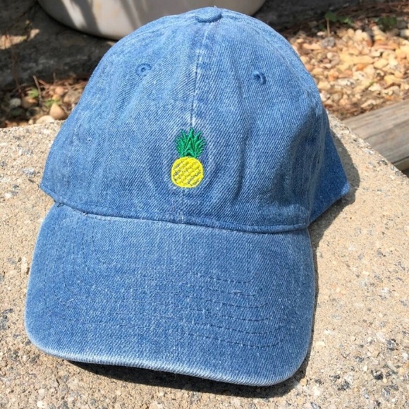 Accessories - Pineapple Embroidered Denim Baseball Cap